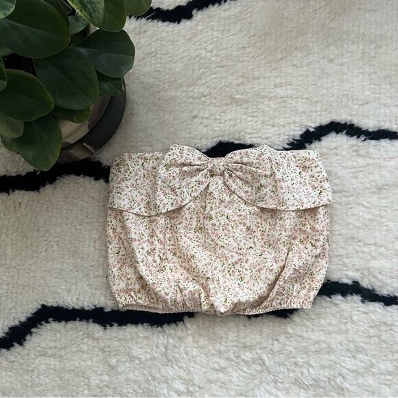 CAMI NYC Dedrah Strapless Crop Top in Rose Ditsy - Picture 2 of 5